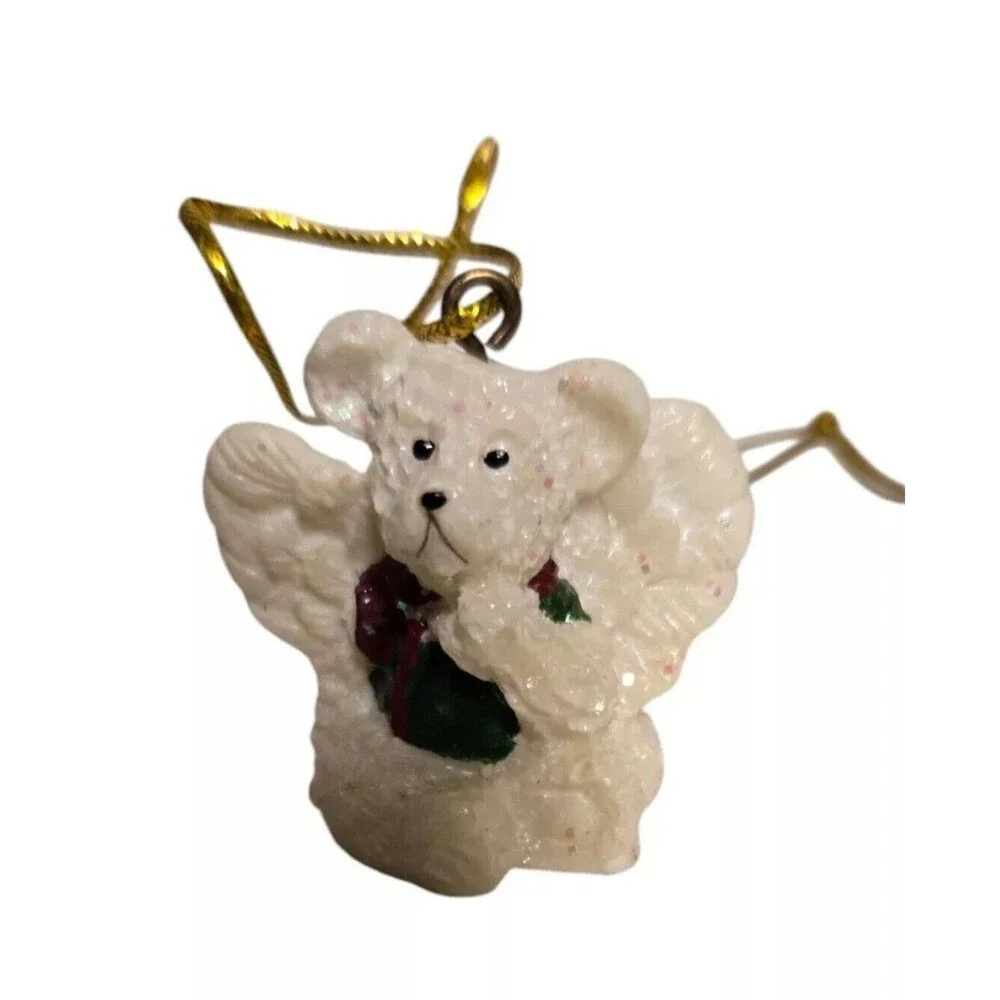 (4) Christmas Ornaments Angel Bear Wings SetPolystone Ornaments